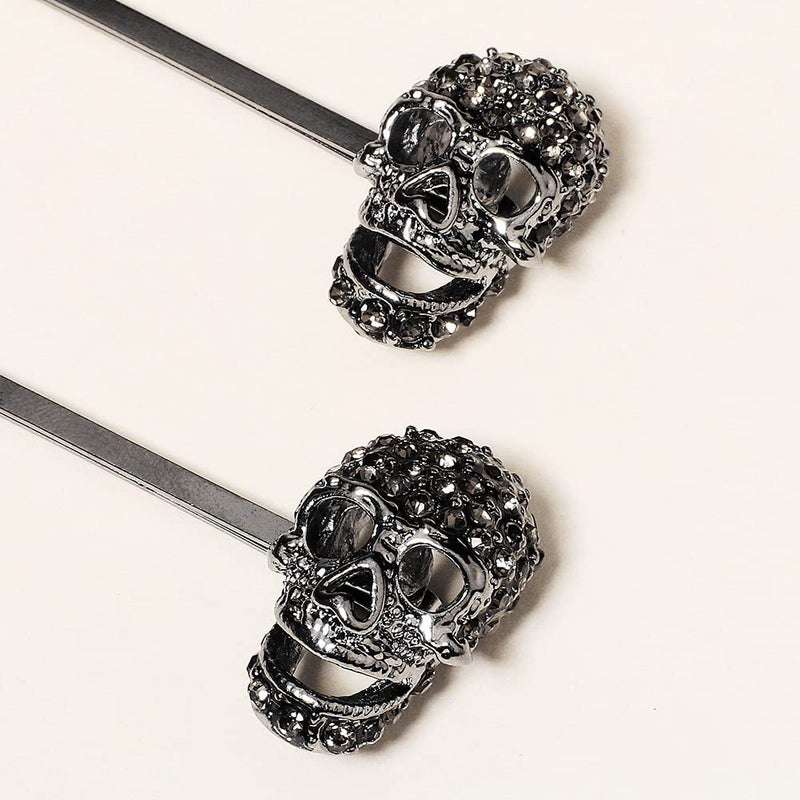 Xerling 2 Pcs Halloween Black Skull Bobby Pins Retro Rhinestone Hair Clips Hairpins Barrettes for Girls Vintage Hair Accessories for Women (Skull) - Image 3